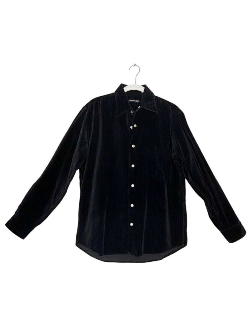 Kenneth Cole Men's Black Y2K Velvet Snap Front Long Sleeve Shirt Shacket - Sz S